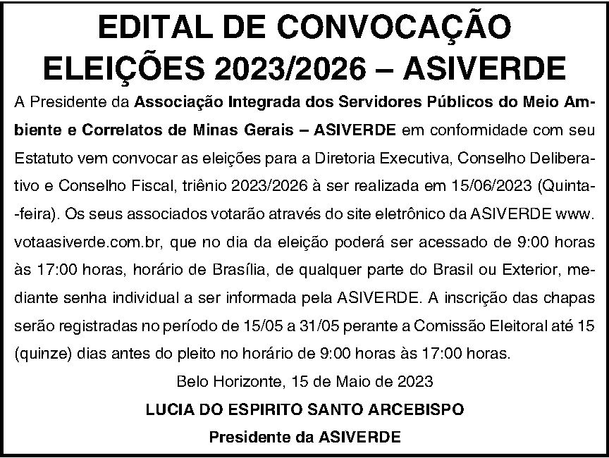 Leia mais sobre o artigo EDITAL CONVOCAÇÃO ELEIÇÕES TRIÊNIO 2023/2026